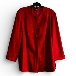 Maggie Barnes Vibrant Red Jacket Glitter Tweed Size 30W